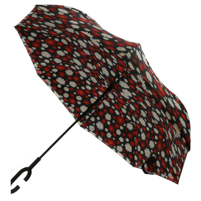 Lot de 5 Parapluies inversés des fleurs marguerite rouge + 5 housses OFFERTE (PRIX HT)