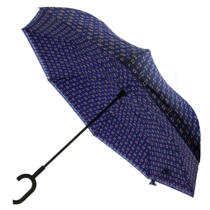 Lot de 5 Parapluies inversés bleu à imprimé motif de la marine + 5 housses OFFERTE (PRIX HT)